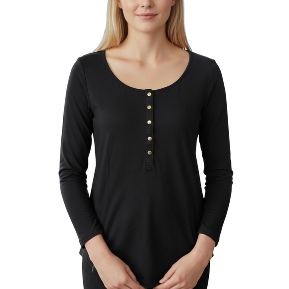 Skinny Girl Tops - Skinny Girl SZ Small Black 3/4 sleeve‎ buttoned Henley shirt. Basic. Layering